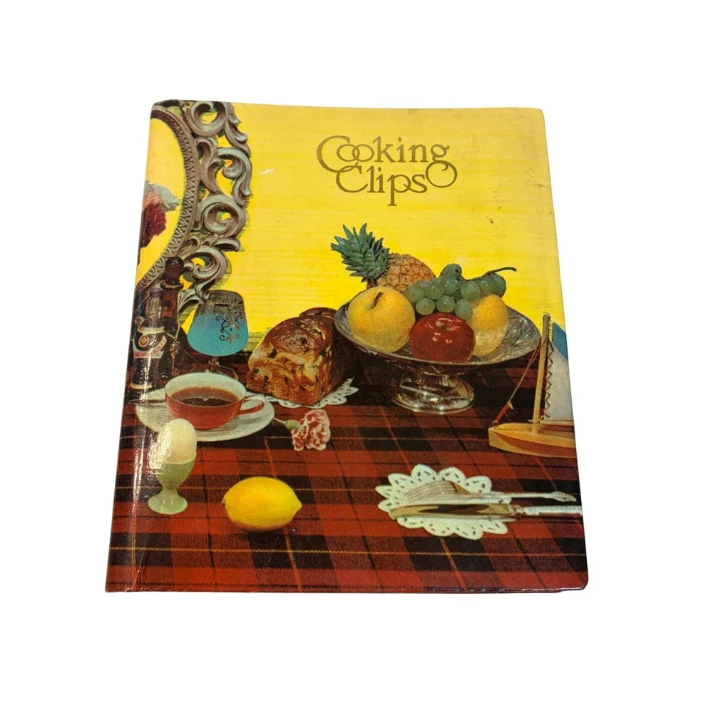 Vintage Cooking Clips Recipe Organizer Binder Mid Century Plaid Spiral Scrapbook